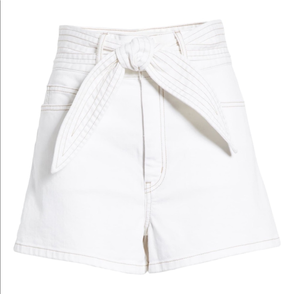 Joie Galenia topstitch tie front shorts